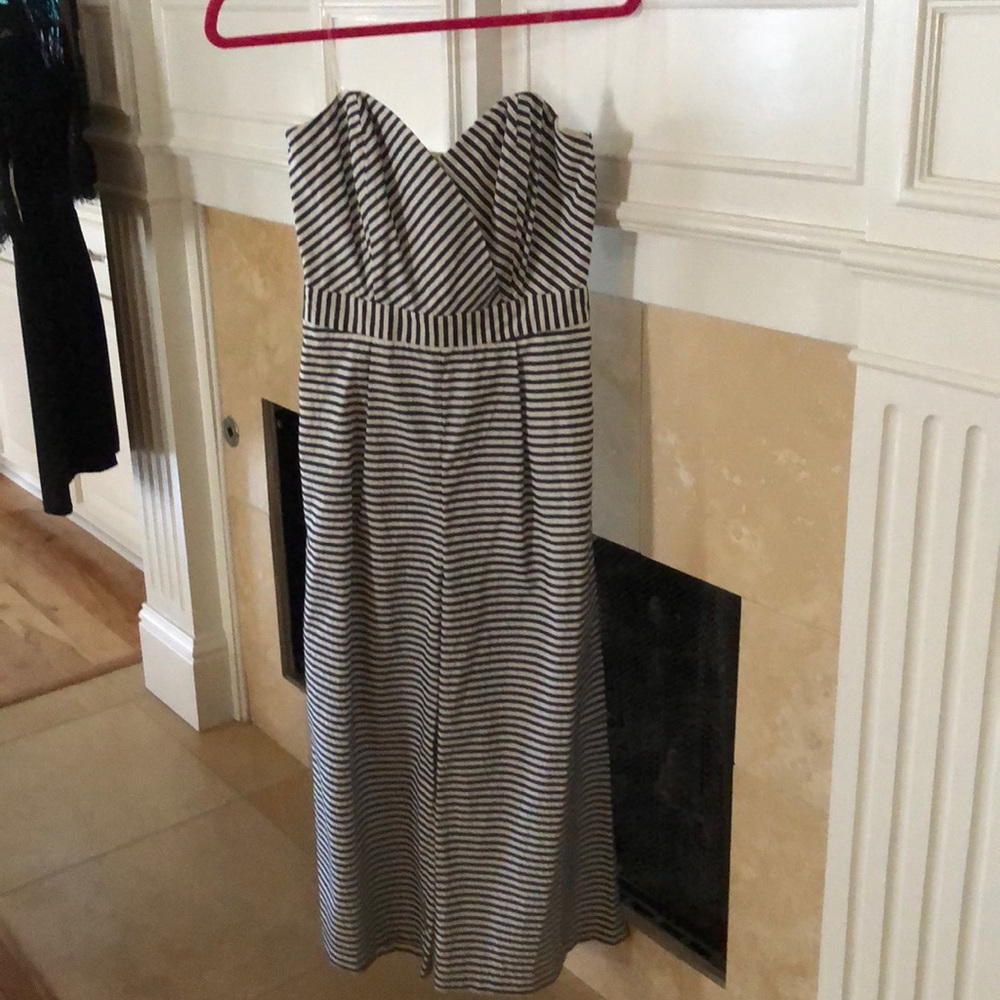 Sweetheart top blue and white striped pant romper